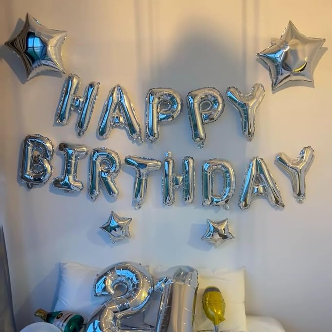 Silver Happy Birthday Balloon Banner, 16 Inch Mylar Foil Letter Balloons - Image 5