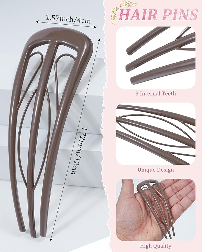 6 PCS French Hair Pins for Women, U-Shaped Hair Forks Stick for Bun Updo Chignons & French Twists, Strong Hold 3 Internal Teeth Hair Chopsticks Styling Accessories