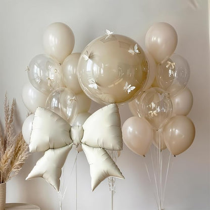 Cream Bow Foil Balloons 38 Inch, Large Beige White Bow Shaped Mylar Balloons - Image 4