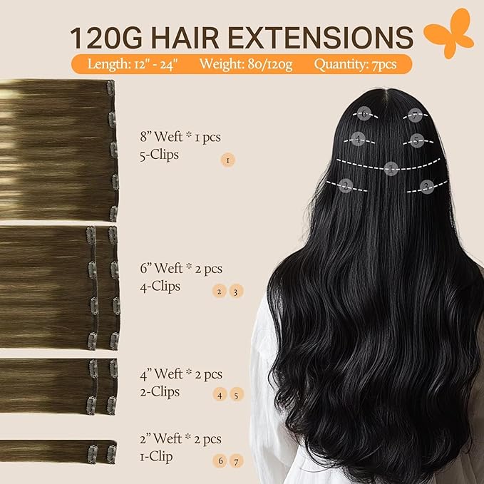 Hair Extensions Real Human Hair, DOORES Balayage Walnut Brown to Ash Brown and Bleach Blonde 120g 7pcs 18 Inch Remy Hair Extensions Clip in Human Hair Extensions Real Natural Straight