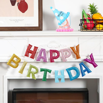 Tegeme Felt Happy Birthday Banner, Pre-strung Glitter Happy Birthday Garland - Image 7