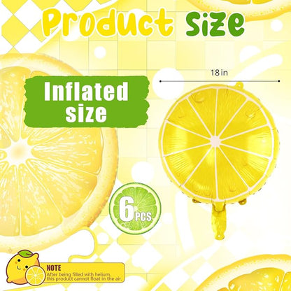 Lemon Foil Balloons 6 Pcs 18 Inch Summer Lemonade Balloons Yellow Citrus Fruit - Image 8
