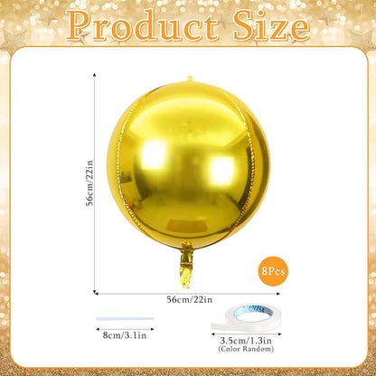 8 Pcs Gold Round Foil Balloons 22 Inch 4D Gold Mylar Orbz Round Balloons - Image 6