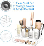 NIUBEE Hair Tool Organizer, Clear Acrylic Hair Dryer and Styling Organizer with Drawer, Bathroom Countertop Blow Dryer Holder, Vanity Caddy Storage Stand for Accessories, Makeup, Toiletries