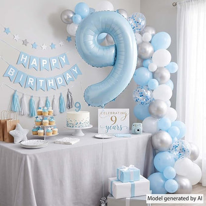 Pastel Blue Number 9 Balloon 40 Inch, Foil Sky Numeral Party Supplies | - Image 3