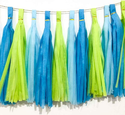 We Moment Green Blue and Light Blue Tissue Paper Tassels Party Tassel Garland - Image 3