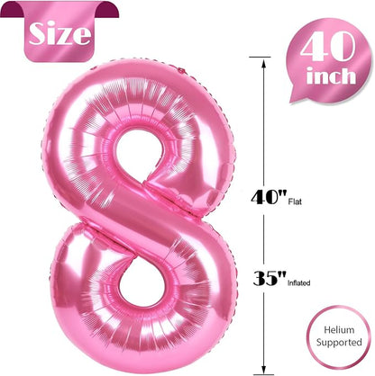 Pink 8 Balloon - Number Balloon 40 Inch, 8th Pink Birthday Decorations | Large - Image 5