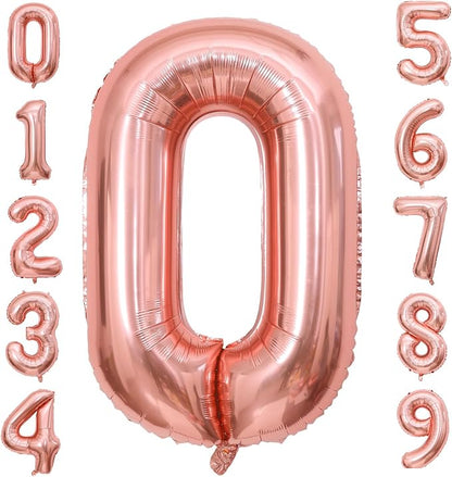 Rose Gold 0 Number Balloons, 40 Inch Big 0 Balloon Numbers Rose Gold 0 Foil by BBPOOL