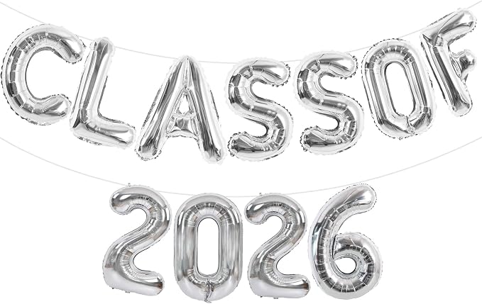 TONIFUL Silver Class of 2026 Graduation Balloon Banners Foil Balloons by TONIFUL