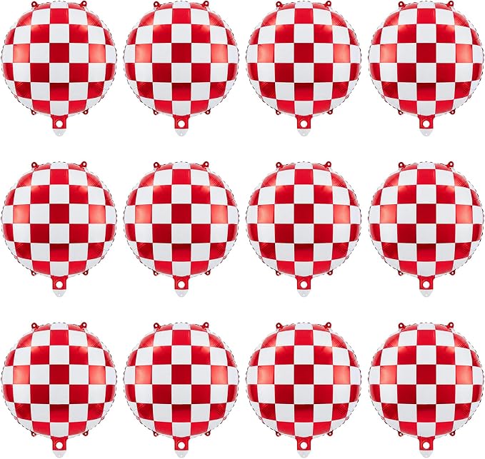 Gejoy 12 Pcs Checkered Foil Balloons Red White Gingham Plaid 18 Inch | by Unknown