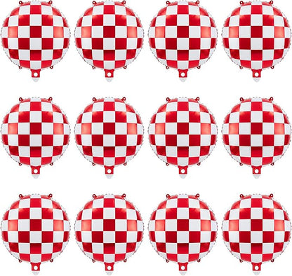 Gejoy 12 Pcs Checkered Foil Balloons Red White Gingham Plaid 18 Inch | by Unknown