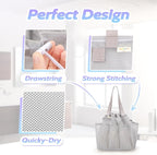 Mesh Shower Caddy Portable with Drawstring, Dorm Room Essentials for College Students, Grey Shower Bag for Camping,Swimming,Gym,Travel,Bathroom
