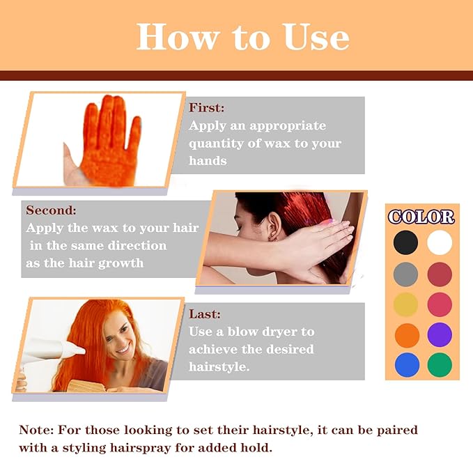 Orange Hair Color Wax, Temporary Washable Hair Color Dye for Kids, Temporary Dye Wax Natural Hairstyle Cream Hair Pomades for Women & Men Party Cosplay Halloween
