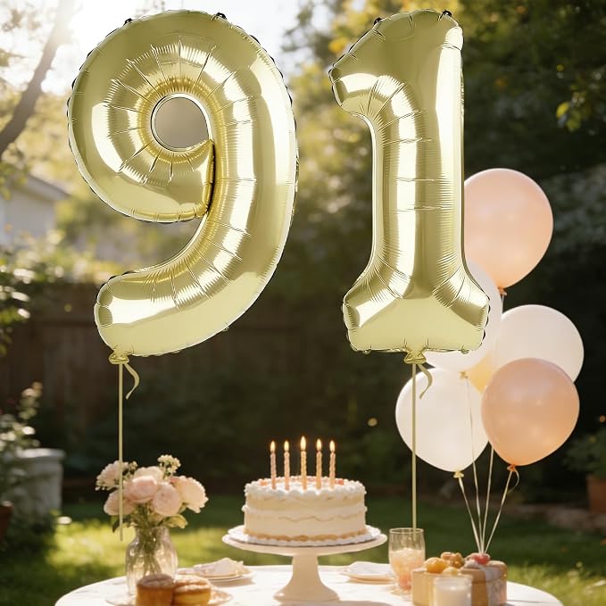 40 Inch Number 91 Balloons for 91st Birthday Party Decorations, 0-100 Champagne - Image 3