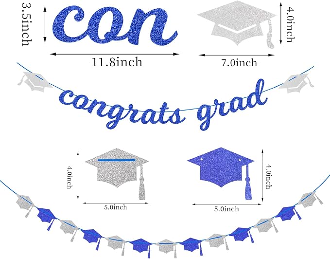 Navy-blue Silver Party-Decorations Graduation Banner-Streamers - Image 2