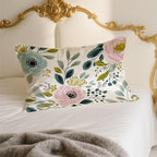 Silk Pillow Case for Hair and Skin Pink and Blue Floral Flowers Standard Size Silk Pillow Case with Zipper Super Soft Pillow Covers for Women Bed Sleeping, 20x26 Inches