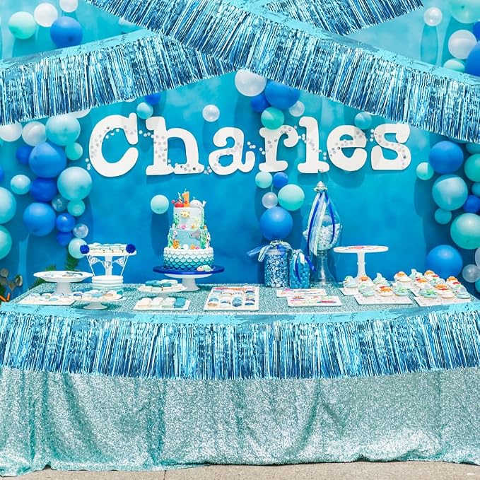 BEISHIDA Light Blue Fringe Garland Banner 30ft Wall Tinsel Foil Streamers | - Image 4