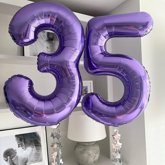 Number 35 Purple Balloons 40 Inch Giant Purple Foil 35 Helium Balloons - Image 3