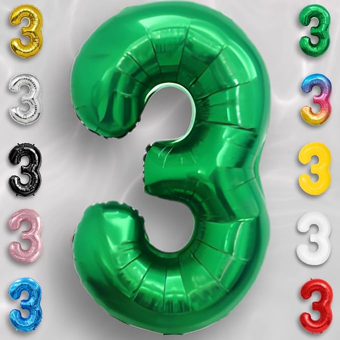 Green Number Balloon 3 Mylar Foil Balloons 32 inch - Image 6