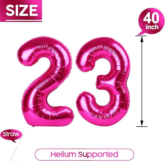 23 Balloon - Hot Pink Birthday Number Balloons, 40 Inch Party Decorations | Hot - Image 5