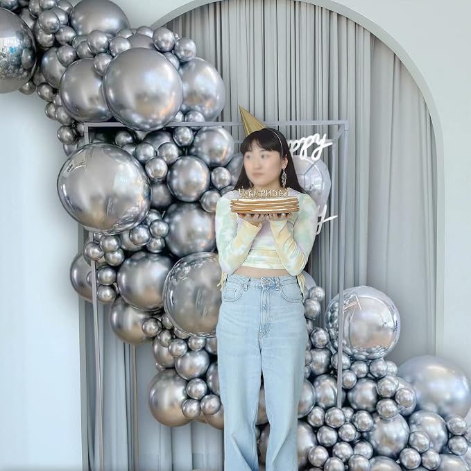 120Pcs 5 Inch Metallic Silver Balloons, Metallic Chrome Silver Latex Balloons - Image 7