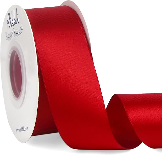 Ribbli Red Double Faced Satin Ribbon, 1-1/2” x Continuous 25 Yards, Use by Ribbli