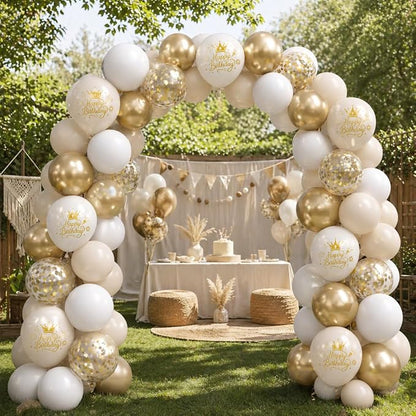 White and Gold Birthday Balloons - Image 9
