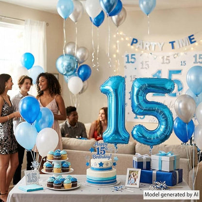 Light Blue Number 15 Balloon 40 Inch, Foil Numeral - Image 6