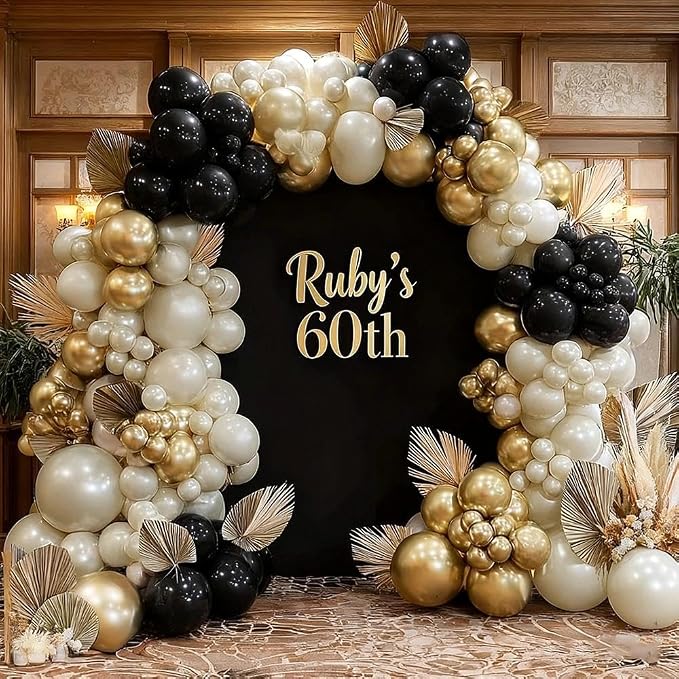 Black White Gold Balloon Garland Double Stuffed, Pearl Sand Champagne Gold - Image 5
