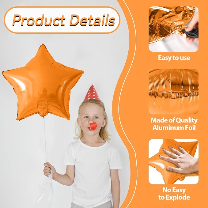 Purple Black Orange Star Foil Balloons, 18 Inch Large Metallic Stars Balloons - Image 3