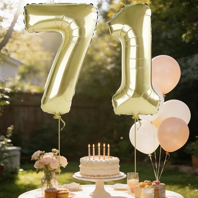 40 Inch Number 71 Balloons for 71st Birthday Party Decorations, 0-100 Champagne - Image 3