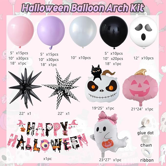 Tesochye 152pcs Halloween Balloon Garland Arch Kit, Happy Halloween Banner | - Image 2