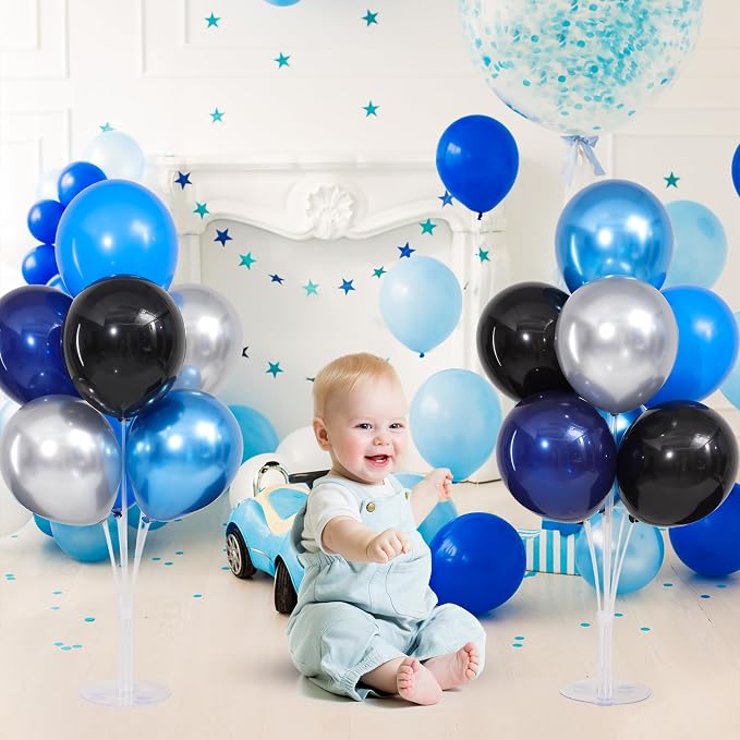 Navy Blue and Silver Black Balloons Table Centerpieces Stand Kit - Image 6