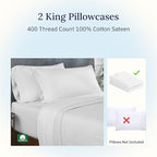 California Design Den King Size Pillowcase Set - 400 Thread Count, 100% Cotton Sateen, Set of 2 Pillow Covers, Soft and Breathable - Striped Bright White