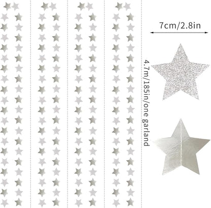 Glitter-Silver Party-Decorations Star Christmas Garland - 62ft Birthday Twinkle - Image 2