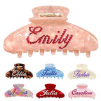 Personalized Colorful Name Hair Claw Clips for Women,Custom Hair Clips with Diamond,Cute Hair Accessories 4",Handmade Rhinestones Hair Clamp Gifts for Mom,Bride,Wife,Bridesmaid,Couples（Shell Pink）