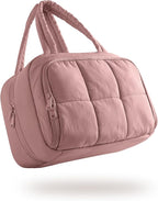 Travel Toiletry Bag for Women with Hanging Hook, Water Resistant Puffy Makeup Organizer with Leak Proof Pockets for Toiletries and Cosmetics - Dark Pink (Bag Only)