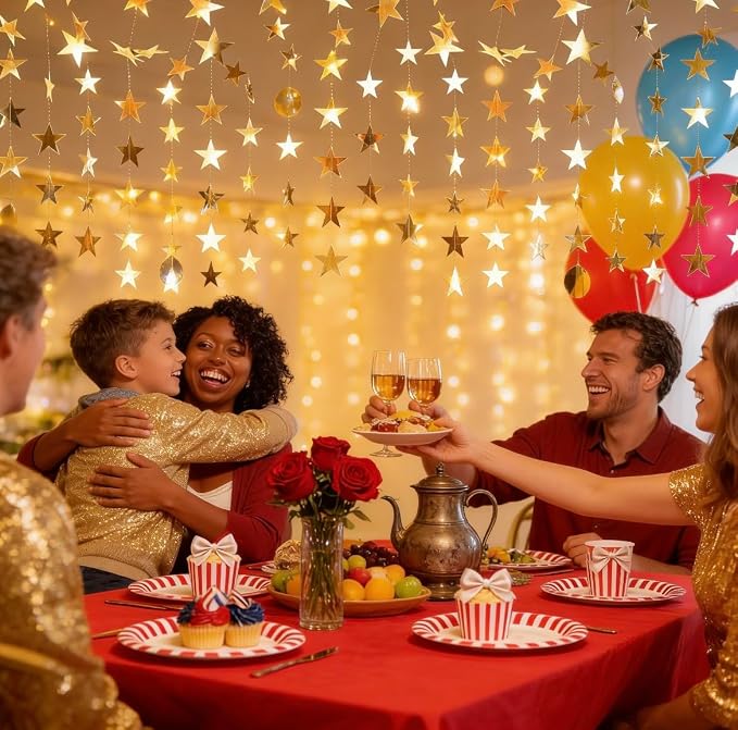 7 Pack 91.8 ft Gold Star Garland Banner Double Side Hanging Star Streamers - Image 4