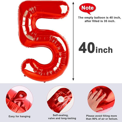 5 Balloon Numbers Birthday Decorations, 40In Red Balloons - Image 5