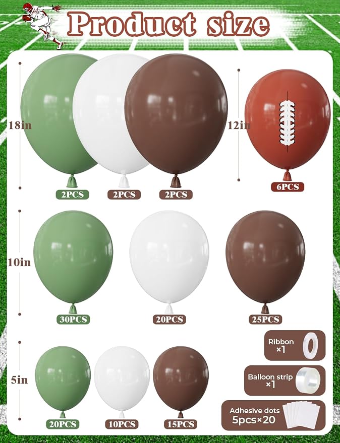 Football Balloon Garland Arch Kit, Sage Green White Latex Balloon - Image 4