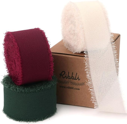 Ribbli Red White Green Christmas Ribbon 1 Inch x 3 Rolls Total 24 Yards by Ribbli