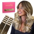WENNALIFE Tape in Hair Extensions Human Hair Ombre Walnut Brown to Ash Brown and Bleach Blonde Tape in Extensions, 10pcs 25g 14 inch Remy Invisible Tape Ins Straight Real Human Hair Tape in Extensions