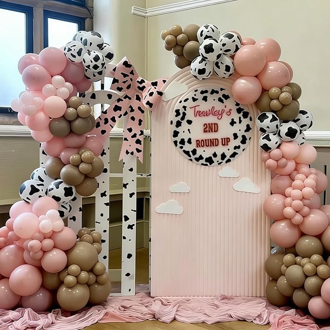 Cowgirl Balloons, 12 Inch Light Pink Brown Sand and Cow Print Balloon - Image 3