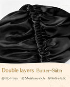 YANIBEST Adjustable Satin Bonnet Double Layer Hair Bonnet for Sleeping Bonnets for Women Hats Curly Natural Hair, Black
