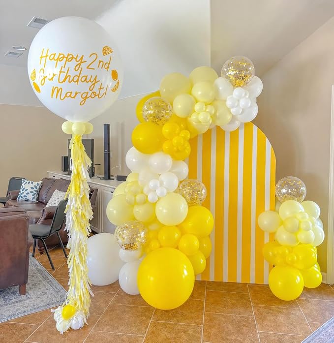 Yellow and White Balloons, 12Inch Pastel Yellow White Gold Confetti Balloons - Image 4