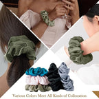 Mulberry Silk Hair Scrunchies, 5 Count, 100% Silk, No Damage for Frizz Prevention, Sleep and Night Scrunchie, Hair Accessories for Women (Peacock Blue, Metallic Gray, Army Green, Black, Pink)