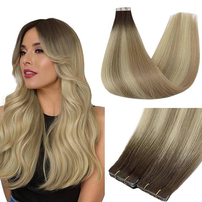 Full Shine Virgin Tape in Hair Extensions Human Hair 5Pcs Color 2/18/22 Balayage Injection Tape in Extensions 18 Inch Machine Remy Human Hair Extensions Seamless Skin Weft Tape in Hair 12.5Gram