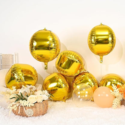 Gold Round Foil Balloons 9 pcs, Metallic Gold Giant 4D Round Balloons 22 Inch - Image 3