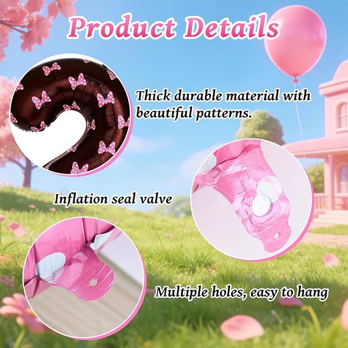 40 Inch Pink Cartoon Mouse Number 2 Balloon, Birthday Party Decorations | Black - Image 4