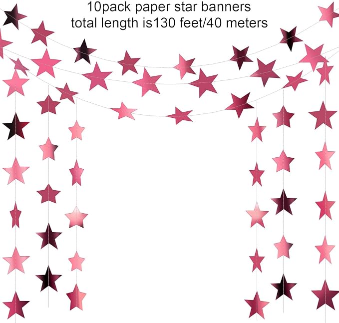 Patelai 130 ft Star Garland Banner Decor, Rose Pink - Image 2